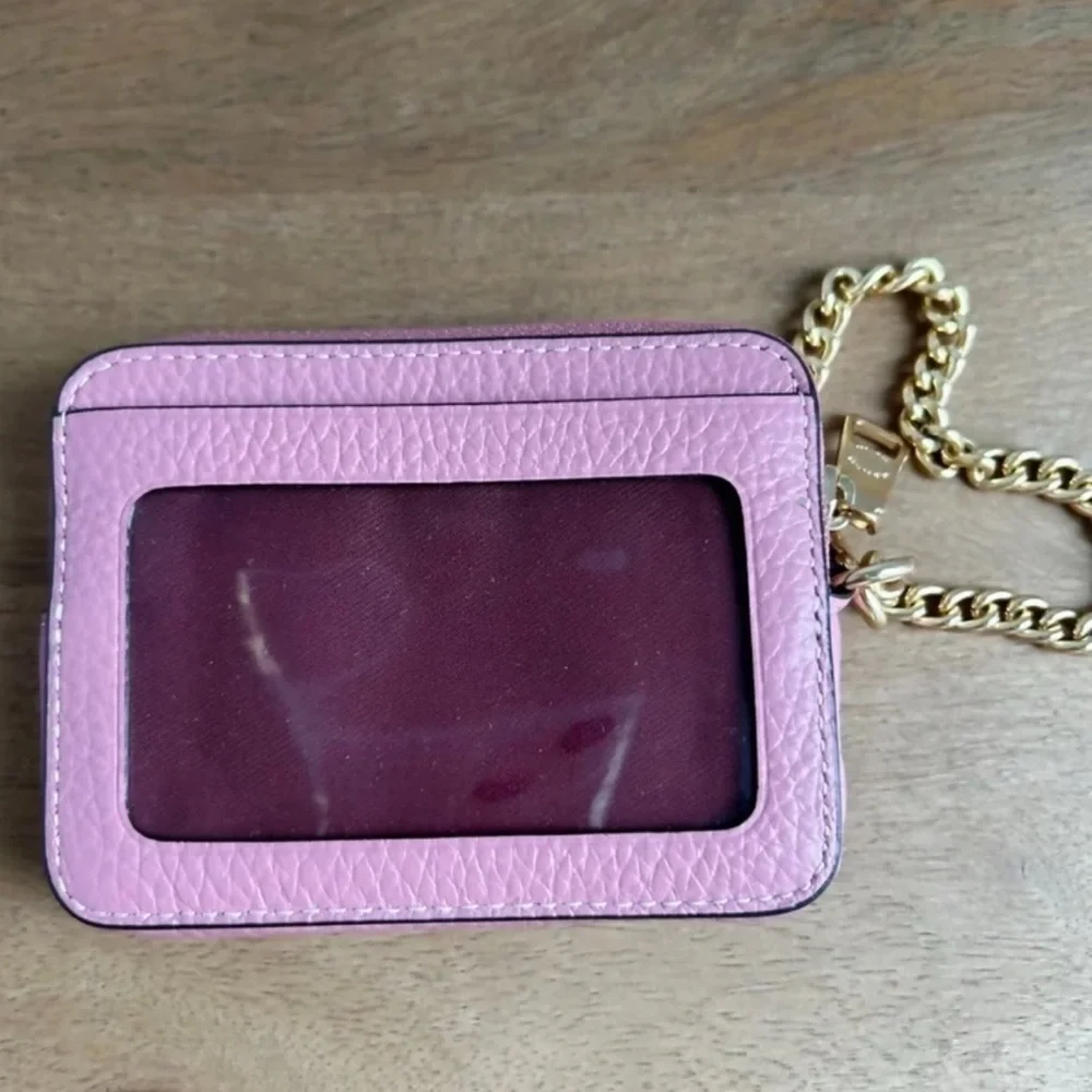NWOT COACH Zip Card Case w Chain Pebble Leather GORGEOUS & AUTHENTIC
